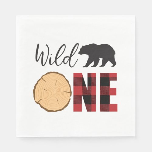 Wild One Bear Buffalo Plaid First Birthday Napkins