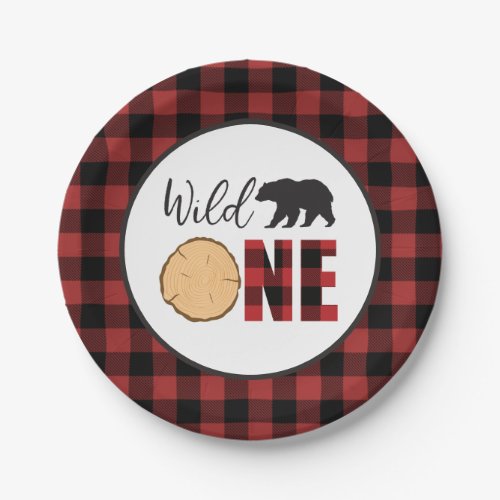 Wild One Bear Buffalo Plaid First Birthday Paper P Paper Plates