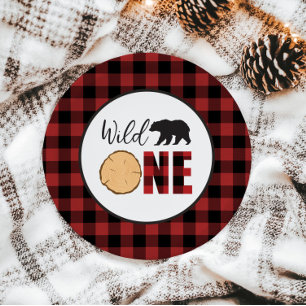 Wild One Bear Buffalo Plaid First Birthday Paper P Plates