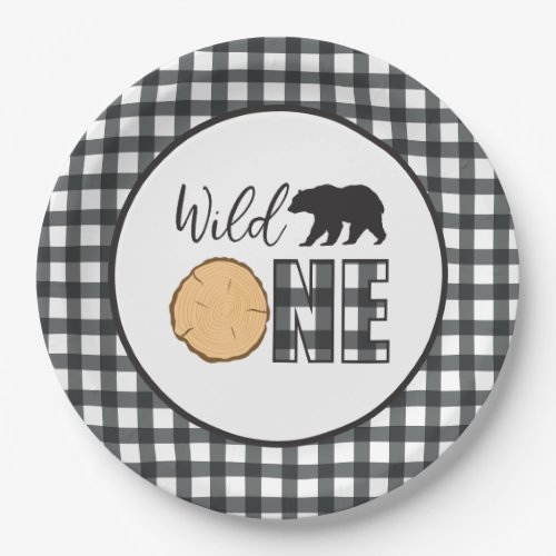 Wild One Bear Buffalo Plaid First Birthday Paper Plates