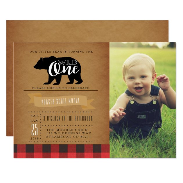 Wild One Bear | First Birthday Party Photo Card