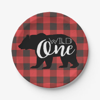 Wild One Bear | Flannel First Birthday Paper Plate