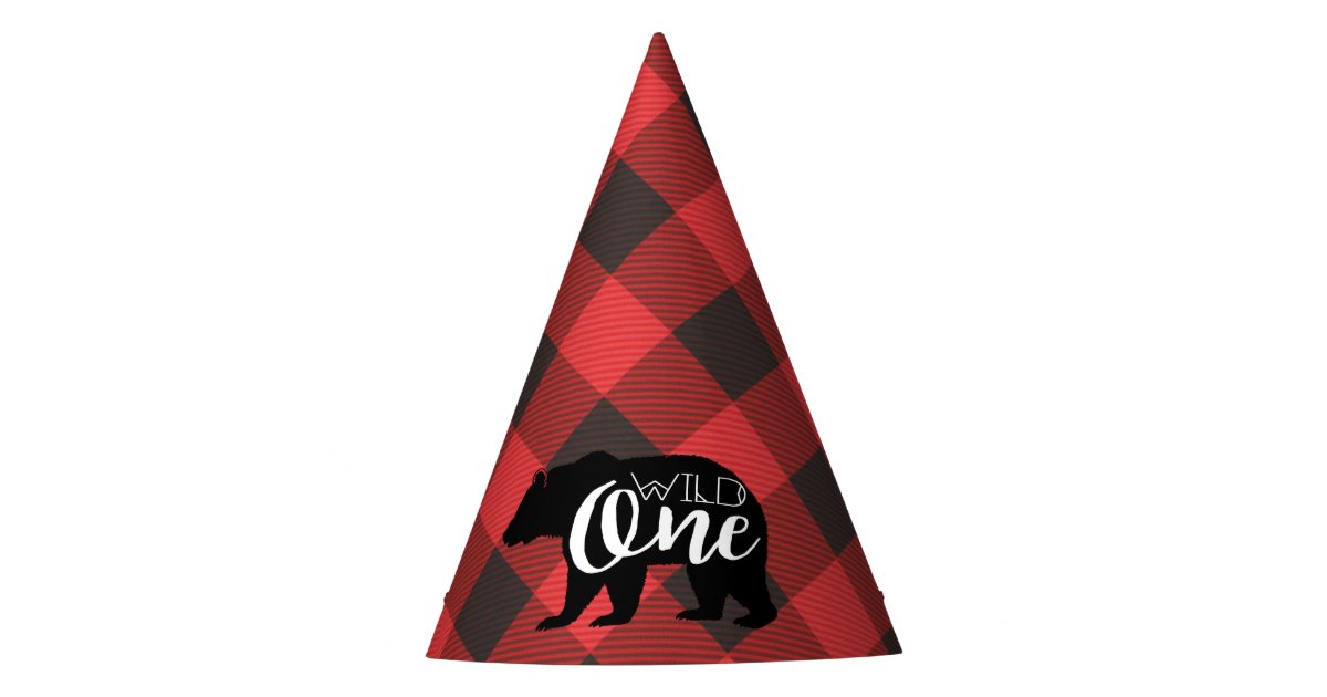 Wild One Bear Flannel First Birthday Party Hat Zazzle Com