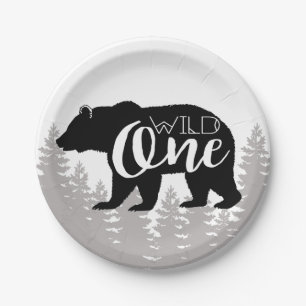 Wild One Bear Forest First Birthday Paper Plates