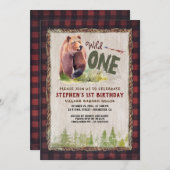 WILD ONE Bear Lumberjack Adventure Birthday Party Invitation (Front/Back)