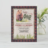 WILD ONE Bear Lumberjack Adventure Birthday Party Invitation (Standing Front)