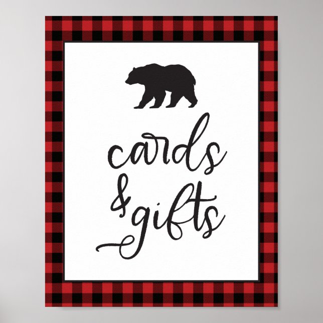 Wild One Bear Red Buffalo Plaid Cards and Gifts Poster (Front)