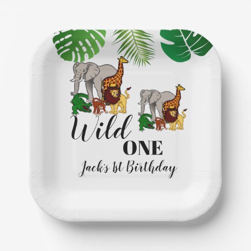Wild One Birthday 1st birthday Jungle Safari Zoo Paper Plates