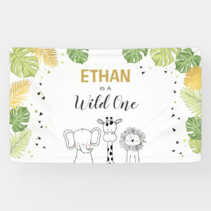 Wild one birthday banner Safari Jungle Animals