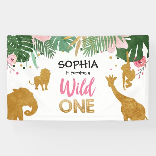Wild One Birthday Banner Safari Jungle Girl Zoo