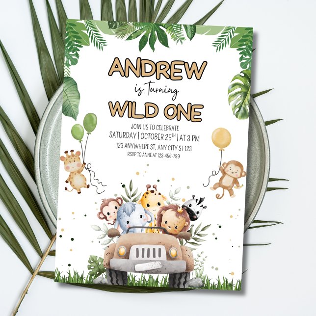 Wild One Birthday Boy Invitation, Jungle Animals Invitation (Creator Uploaded)