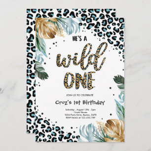 Wild One Birthday Boy Leopard Print Jungle Party Invitation