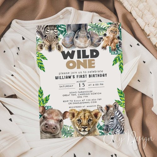 Wild One Birthday Boy Safari Animals Invitation