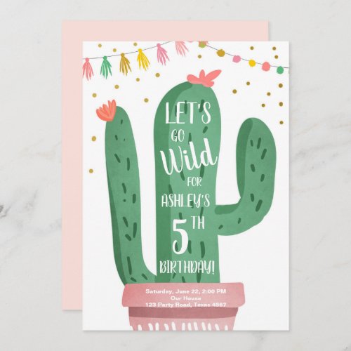 Wild One Birthday Cactus Fiesta Lets Go Wild Invitation