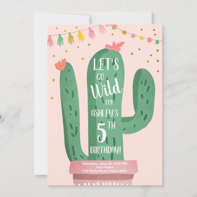 Wild One Birthday Cactus Fiesta Let's Go Wild Invitation (Front)