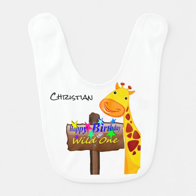 Wild One Birthday Giraffe Baby Bib (Front)