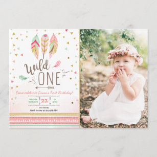 MEHOFOTO Girl Shes A Wild One Backdrop Tribal Boho Gild Happy 1st First Birthday Pink Floral Gold Teepee Photography Background Woodland Party Decorations Cake Table Banner 7x5ft