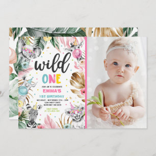 Wild One Birthday Gold Safari Jungle Animals Party Invitation
