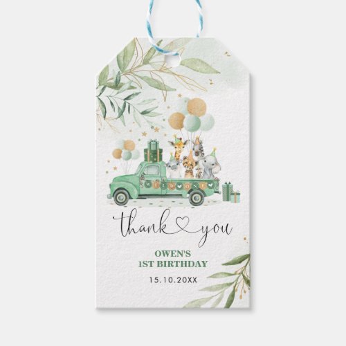 Wild One Birthday Greenery Gold Party Parade Gift Tags