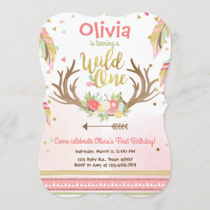 Wild One birthday invitation First birthday Girl