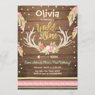 Wild One birthday invitation First birthday Girl