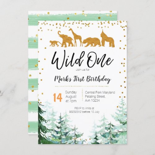 Wild One Birthday Invitation Forest JUNGLE Animal
