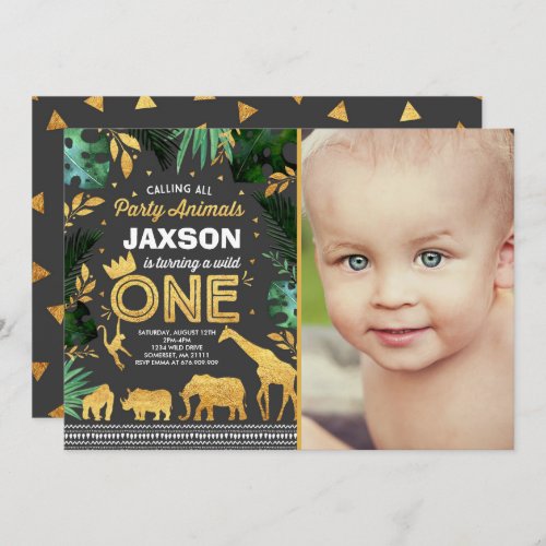 Wild One Birthday Invitation Jungle Animals Party