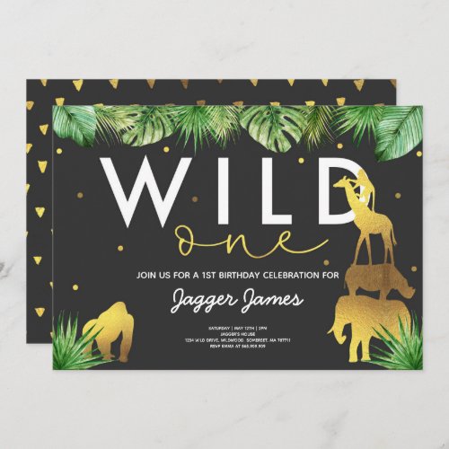 Wild One Birthday Invitation Jungle Animals Party