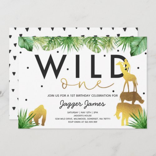 Wild One Birthday Invitation Jungle Animals Party