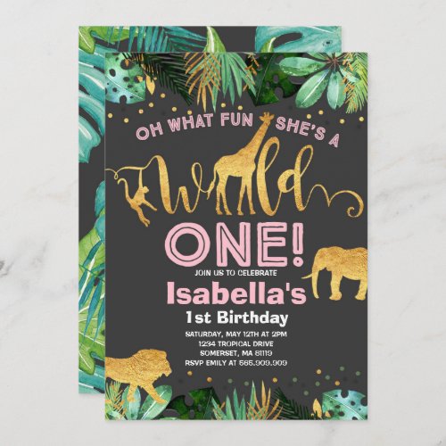 Wild One Birthday Invitation Jungle Animals Party