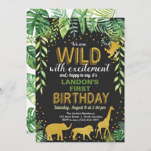 Wild One Birthday Invitation Jungle Safari Animals