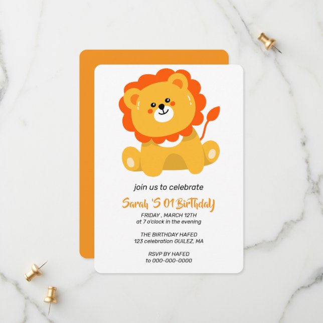 Wild One Birthday Invitation, Lion 1st Birthday In Save The Date (Front/Back In Situ)