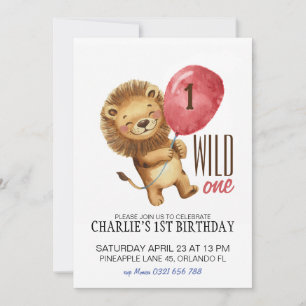 Wild One Birthday Invitation, Lion 1st Birthday Invitation