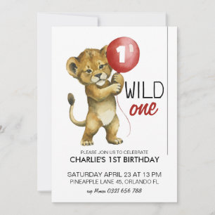 Wild One Birthday Invitation, Lion 1st Birthday Invitation