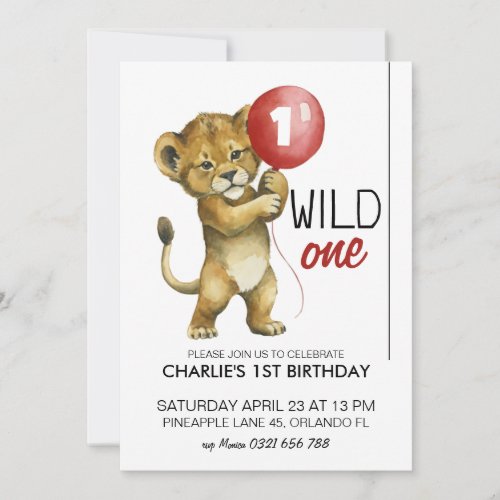 Wild One Birthday Invitation Lion 1st Birthday  Invitation