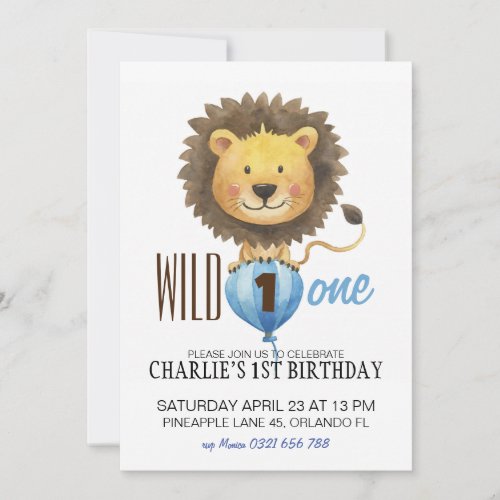 Wild One Birthday Invitation Lion 1st Birthday  Invitation