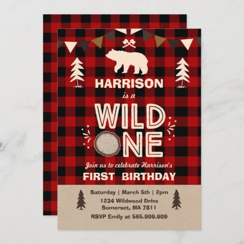 Wild One Birthday Invitation Lumberjack Wild One
