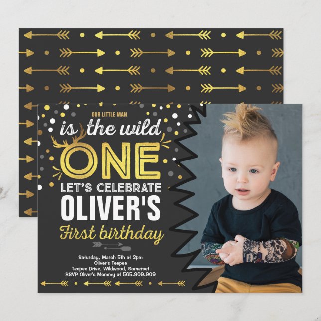 Wild One Birthday Invitation Modern Wild One Party (Front/Back)