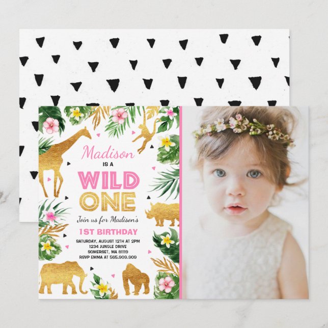 Wild One Birthday Invitation Safari Animals Party (Front/Back)