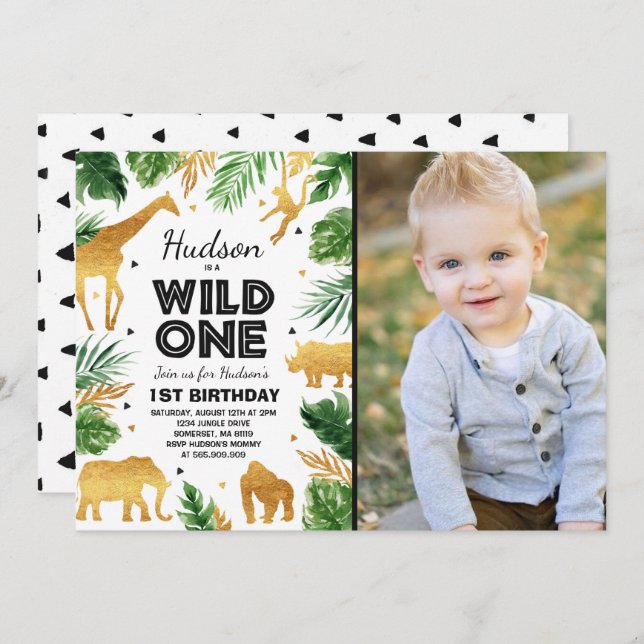 Wild One Birthday Invitation Safari Animals Party (Front/Back)