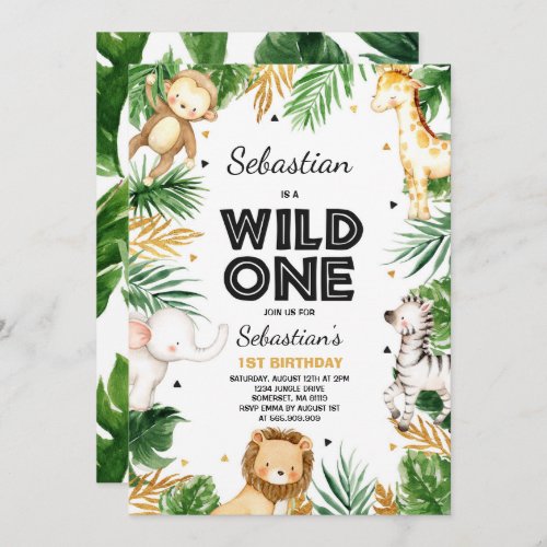 Wild One Birthday Invitation Safari Animals Party