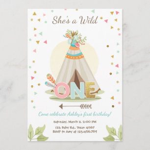 Wild One birthday invitation Teepee Boho Girl