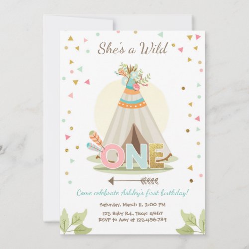 Wild One birthday invitation Teepee Boho Girl