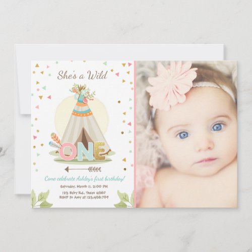 Wild One birthday invitation Teepee Boho Girl