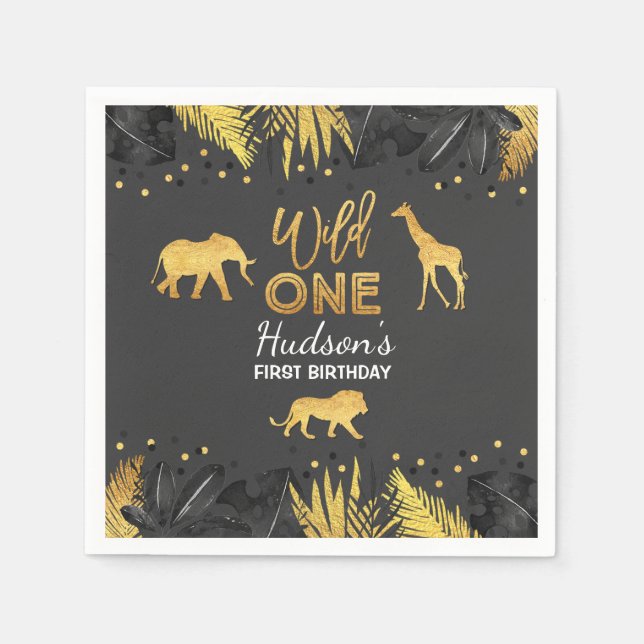 Wild One Birthday Jungle Animals Napkin (Front)
