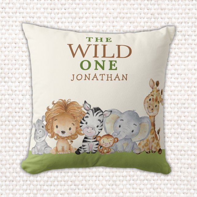 Wild One Birthday Jungle Animals Throw Pillow (Creator Uploaded)
