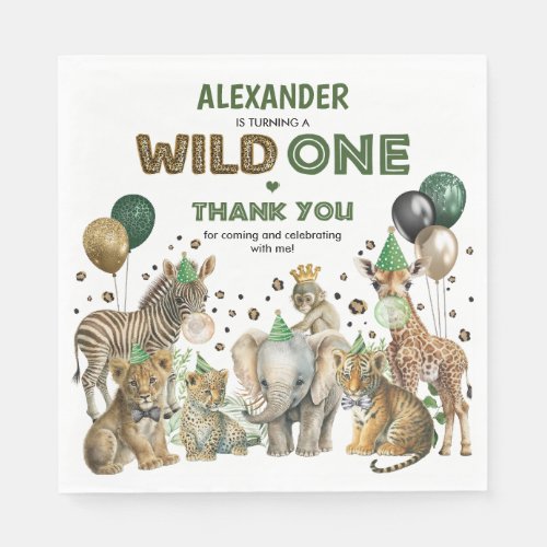 Wild One Birthday Jungle Safari Party Animals Napkins