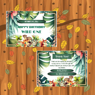 Wild One Birthday Jungle Safari Tropical Greenery  Thank You Card