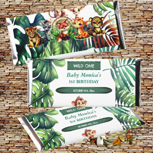 Wild One Birthday Jungle Safari Tropical Leaves Hershey Bar Favors
