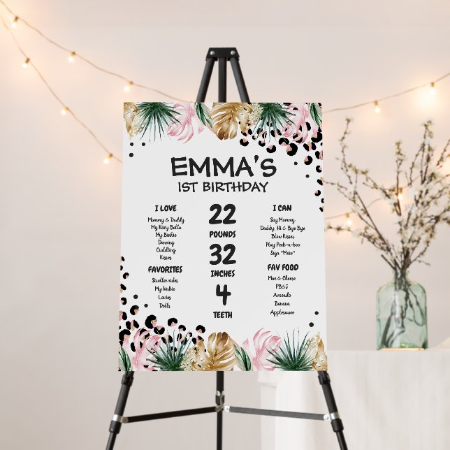 Wild One Birthday Leopard Print Safari Milestone Foam Board (In Situ (Stand))